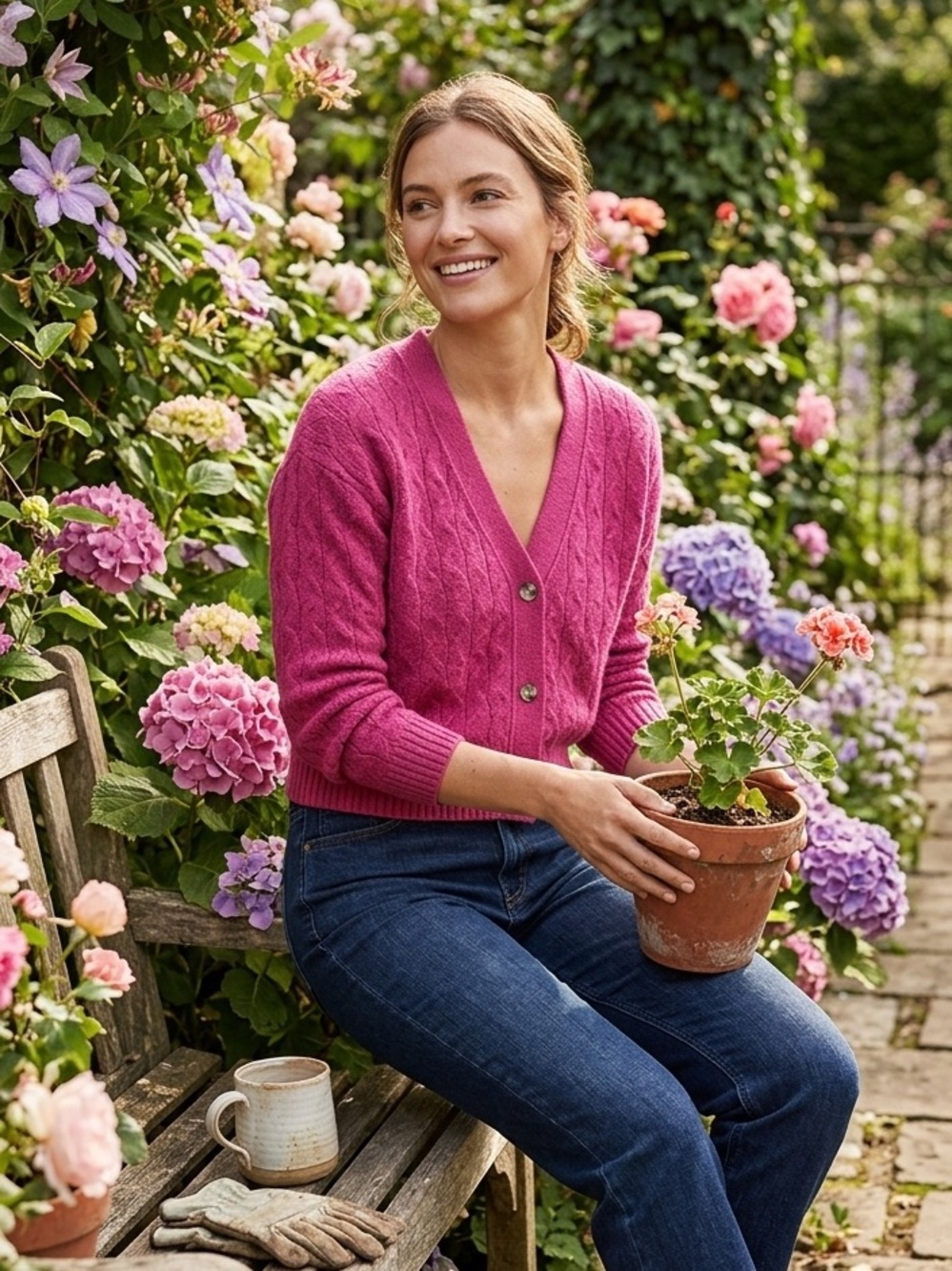 Cozy LUCKY BRAND Textured Fuchsia Knit Cardigan Size XS